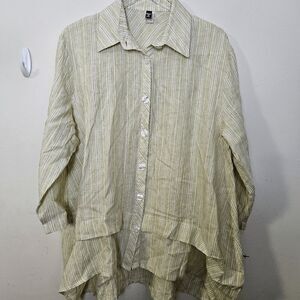Dress to Kill Button Down Shirt Womens One Size Yellow Green Striped 100% Cotton